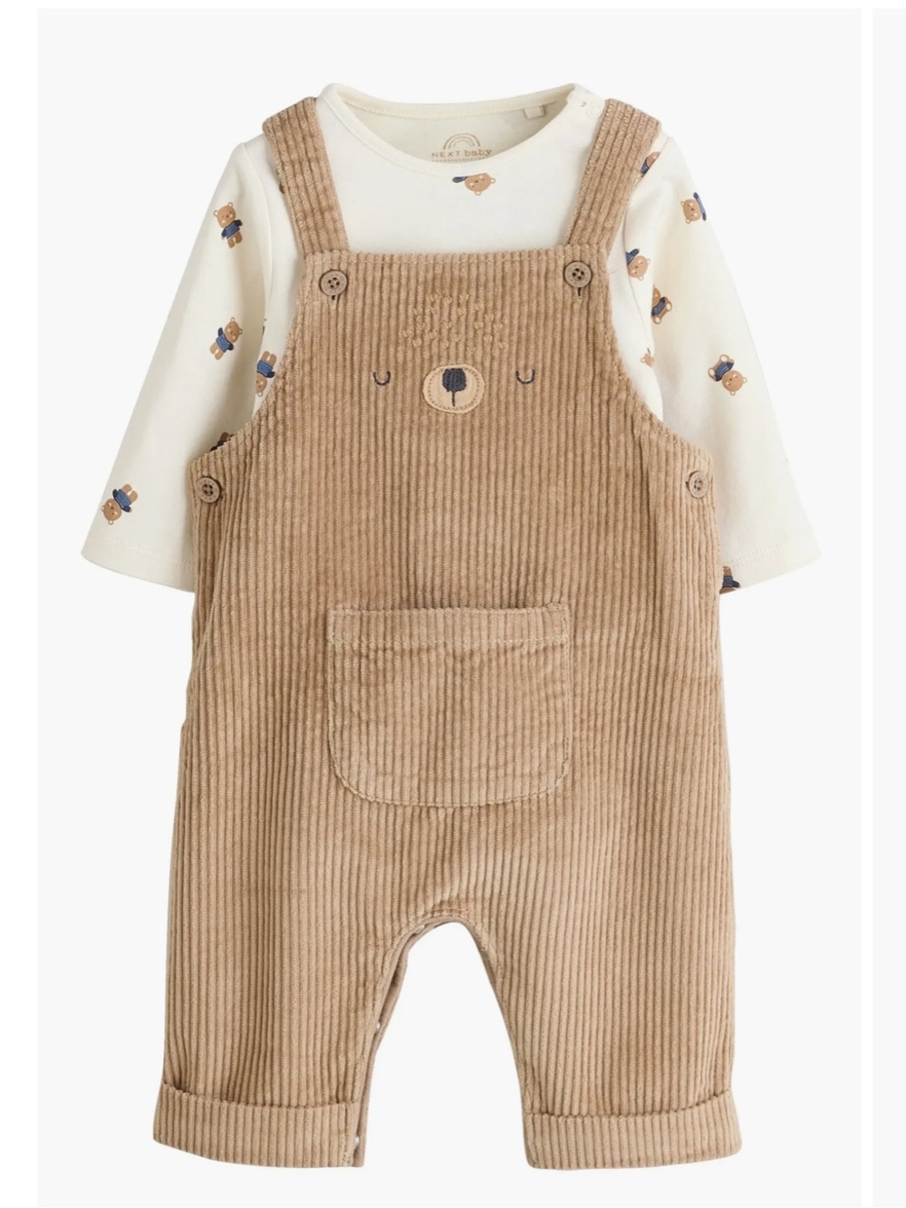Bear Long Sleeve Bodysuit & Corduroy Overalls Set Next Baby 3-6 Month Old